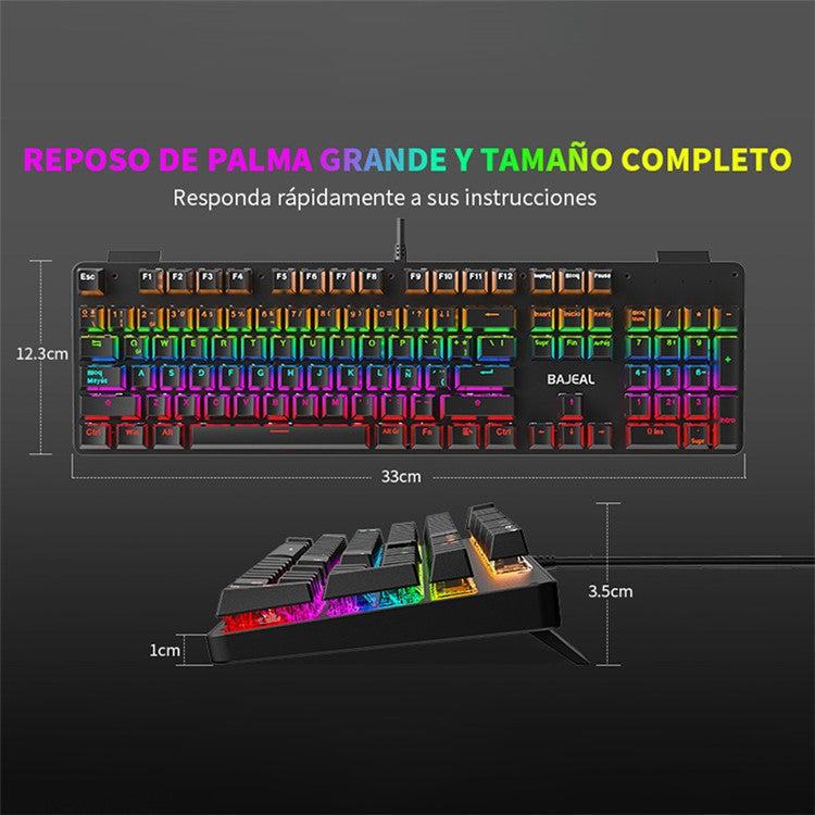 BAJEAL Wired 104 Keys Spanish Keyboard Backlit Computer Laptop Gaming Blue Switch Mechanical Keyboard - Black