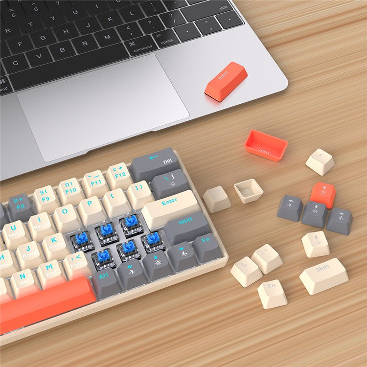 T-WOLF T60 USB Wired Gaming Keyboard RGB Backlit Mechanical Gaming Keyboard 63 Keys for Desktop PC - Mix Color