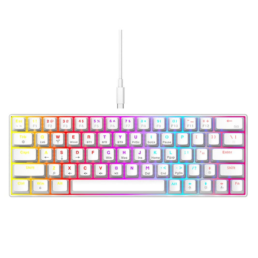 T-WOLF T60 USB Wired Gaming Keyboard RGB Backlit Mechanical Gaming Keyboard 63 Keys for Desktop PC - White