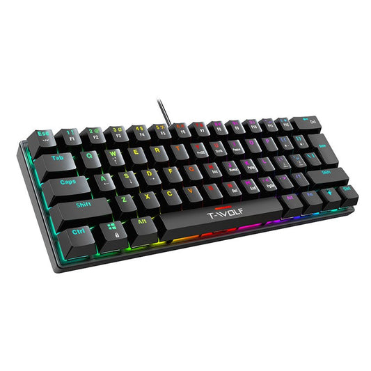 T-WOLF T61 Computer Laptop Gaming Keyboard USB Wired Colorful Backlit 61-Key Mechanical Keyboard