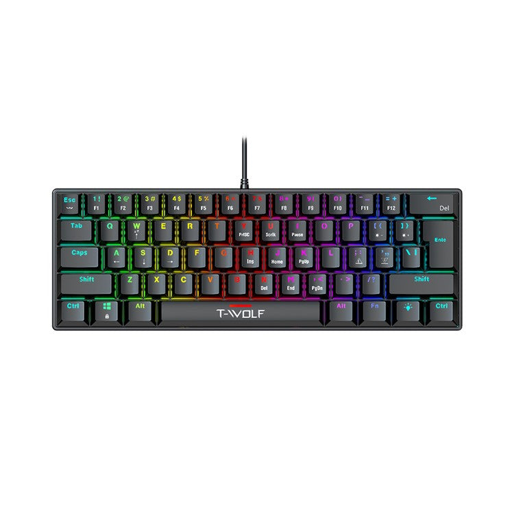 T-WOLF T61 Computer Laptop Gaming Keyboard USB Wired Colorful Backlit 61-Key Mechanical Keyboard