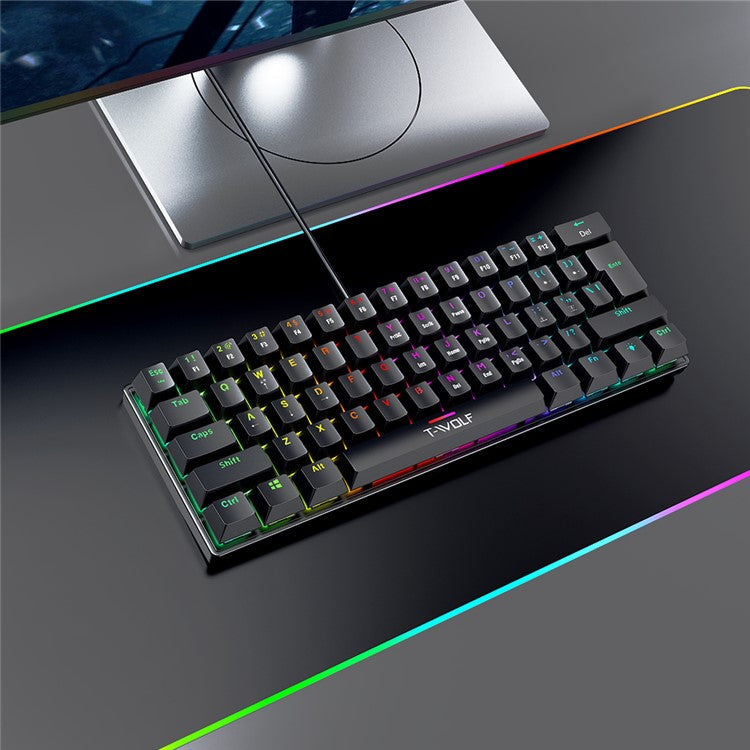 T-WOLF T61 Computer Laptop Gaming Keyboard USB Wired Colorful Backlit 61-Key Mechanical Keyboard