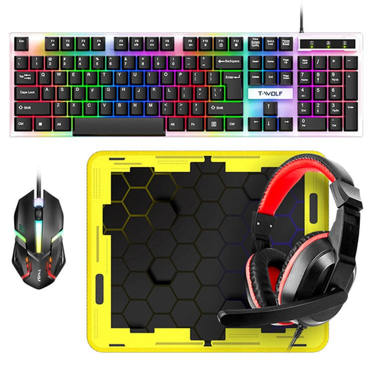 T-WOLF TF240 Wired Headphone Backlight Keyboard Mouse Set with Mouse Pad