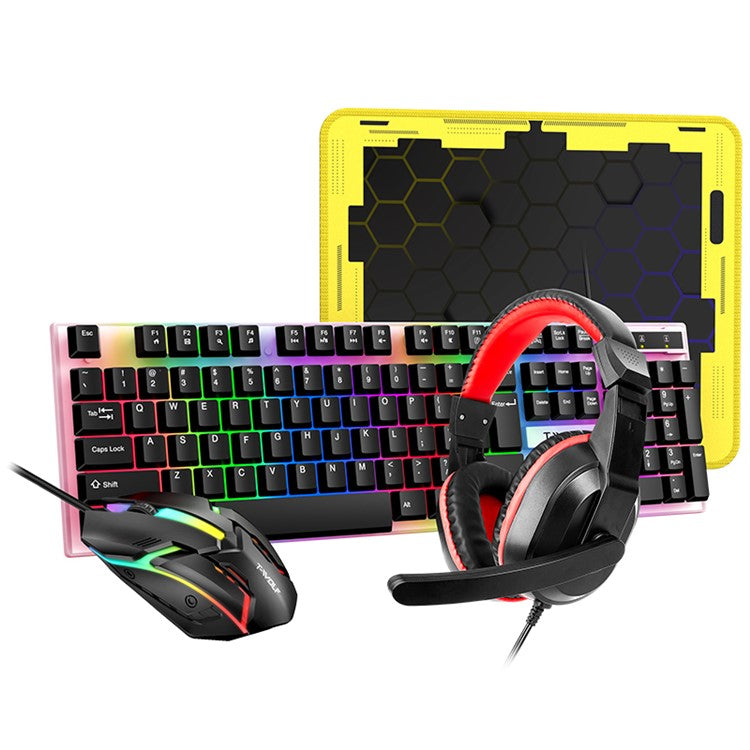 T-WOLF TF240 Wired Headphone Backlight Keyboard Mouse Set with Mouse Pad