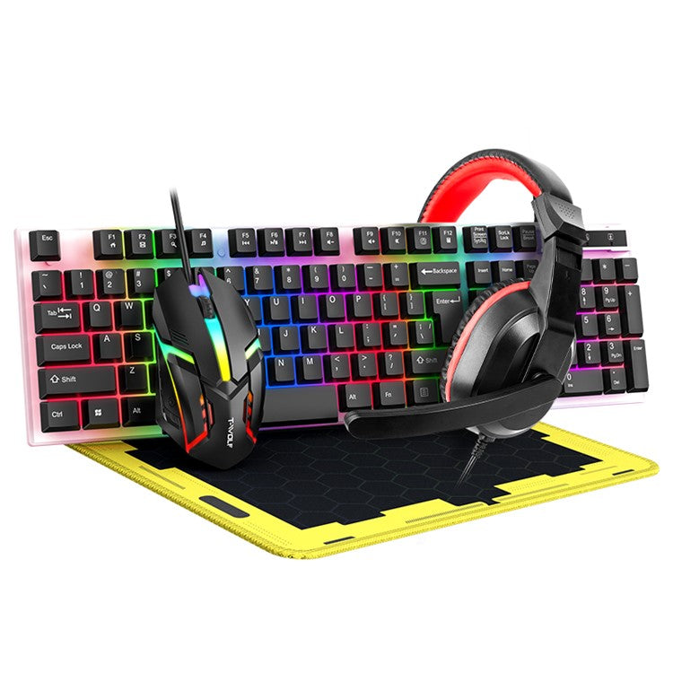 T-WOLF TF240 Wired Headphone Backlight Keyboard Mouse Set with Mouse Pad
