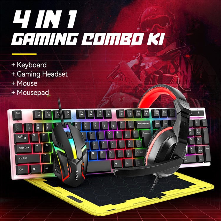 T-WOLF TF240 Wired Headphone Backlight Keyboard Mouse Set with Mouse Pad