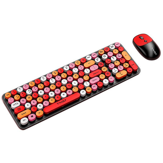 T-WOLF TF350 2.4G Wireless Keyboard Mouse Set Home Office Computer Keyboard + Mouse - Lipstick Color