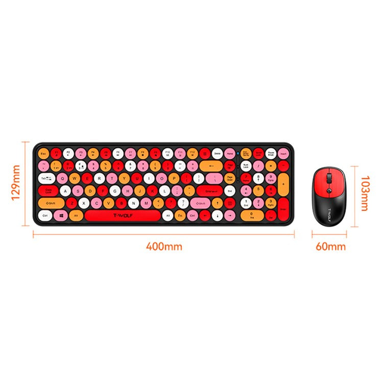 T-WOLF TF350 2.4G Wireless Keyboard Mouse Set Home Office Computer Keyboard + Mouse - Lipstick Color