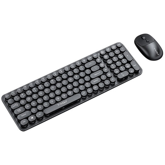 T-WOLF TF350 2.4G Wireless Keyboard Mouse Set Home Office Computer Keyboard + Mouse - Black
