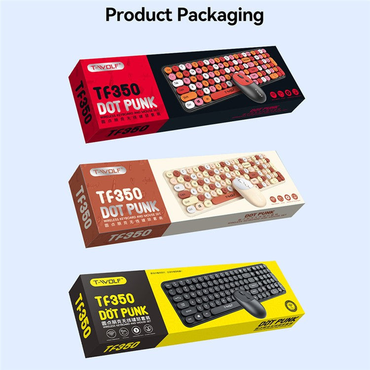 T-WOLF TF350 2.4G Wireless Keyboard Mouse Set Home Office Computer Keyboard + Mouse - Black