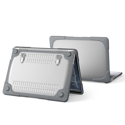 Two-Piece Plastic + TPU Protective Case Shell with Stand Design for MacBook Pro 13 inch (2020) A2251 / A2289 / A2338 (M1 / M2)   - Grey
