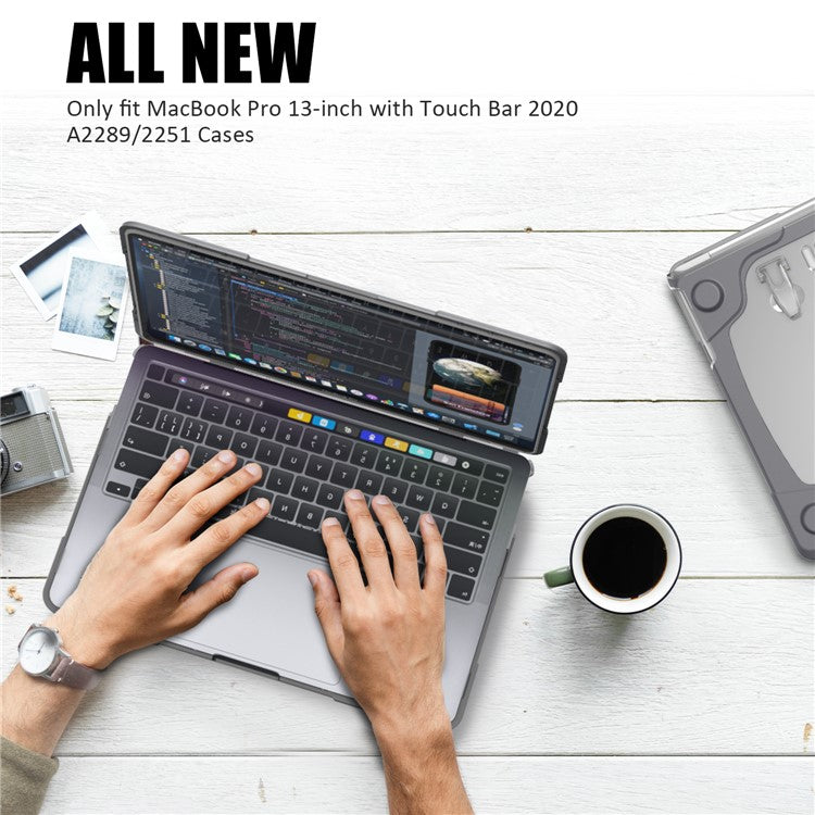 Two-Piece Plastic + TPU Protective Case Shell with Stand Design for MacBook Pro 13 inch (2020) A2251 / A2289 / A2338 (M1 / M2)   - Grey