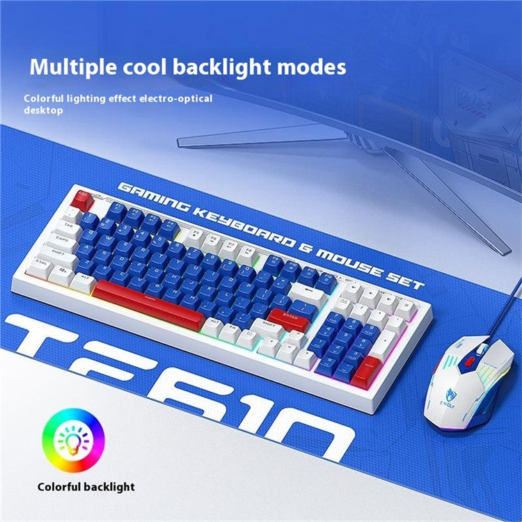 T-WOLF TF610 Backlight USB Wired Gaming Keyboard Mouse Set for Computer Laptop