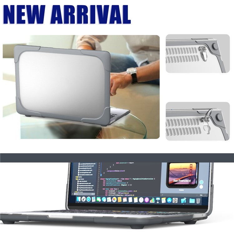 Hard PC Laptop Case Sleev Notebook Computer Cover with Supporting Stand for MacBook Pro 13'' A2251 / A2289 / A2338 - Grey