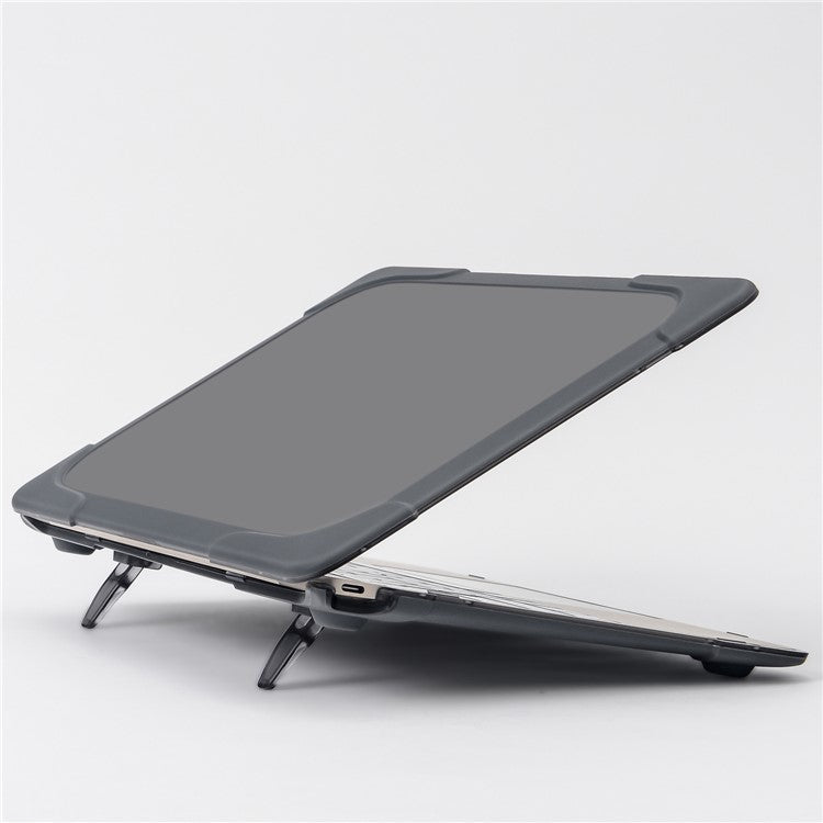Drop-proof Supporting Stand Design Hard PC Laptop Case Well-protected Notebook Cover for MacBook Retina 12'' A1534 / A1931 - Grey