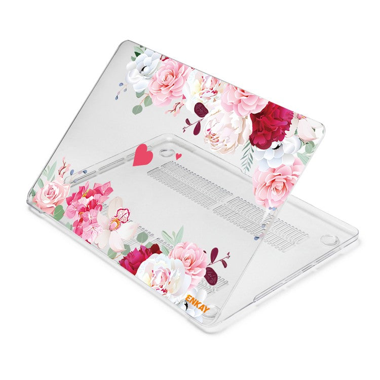 ENKAY HAT PRINCE for MacBook Pro 16 inch (2024) (2023) (2021) A2485 Flowers Pattern Crystal PC Laptop Case - Peony