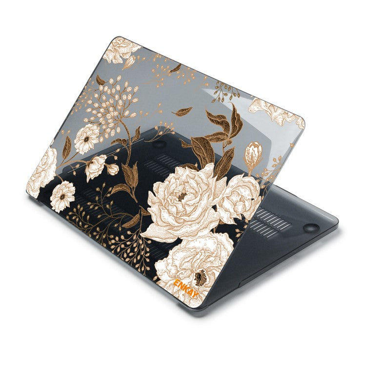 ENKAY HAT PRINCE for MacBook Pro 14 inch (2024) (2023) (2021) A2442 Flower Patterns Hard PC Two-Piece Sheer Laptop Case - Gold Peony