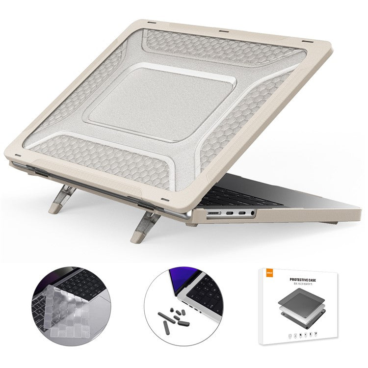 ENKAY HAT PRINCE for MacBook Pro 14 inch (2024) (2023) (2021) A2442 (US Version) PC Laptop Cover with TPU Keyboard Film + Anti-Dust Plugs - Khaki