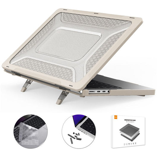 ENKAY HAT PRINCE for MacBook Pro 14 inch (2024) (2023) (2021) A2442 (US Version) PC Laptop Cover with TPU Keyboard Film + Anti-Dust Plugs - Khaki