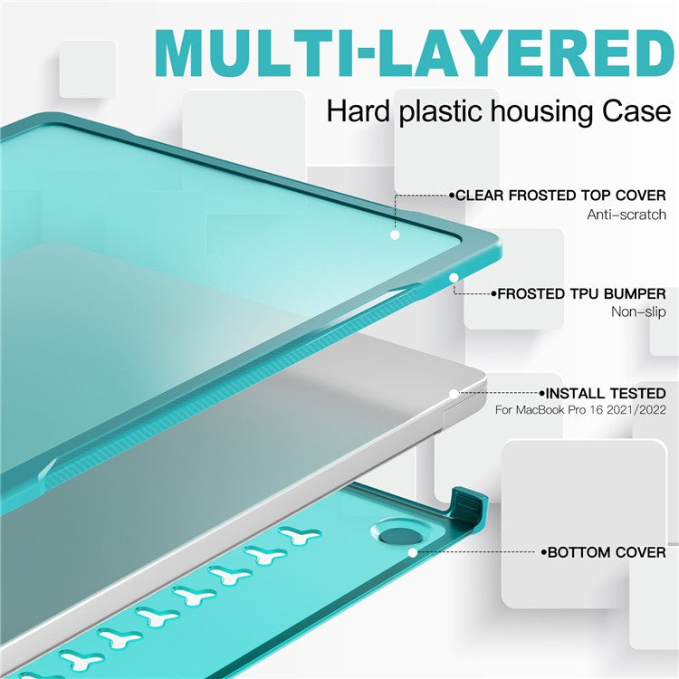 For MacBook Pro 16 inch (2024) (2023) (2021) A2485 A2780 / A2991 (M1 / M2 / M3) PC+TPU Laptop Cover Anti-Drop Shockproof Case - Baby Blue