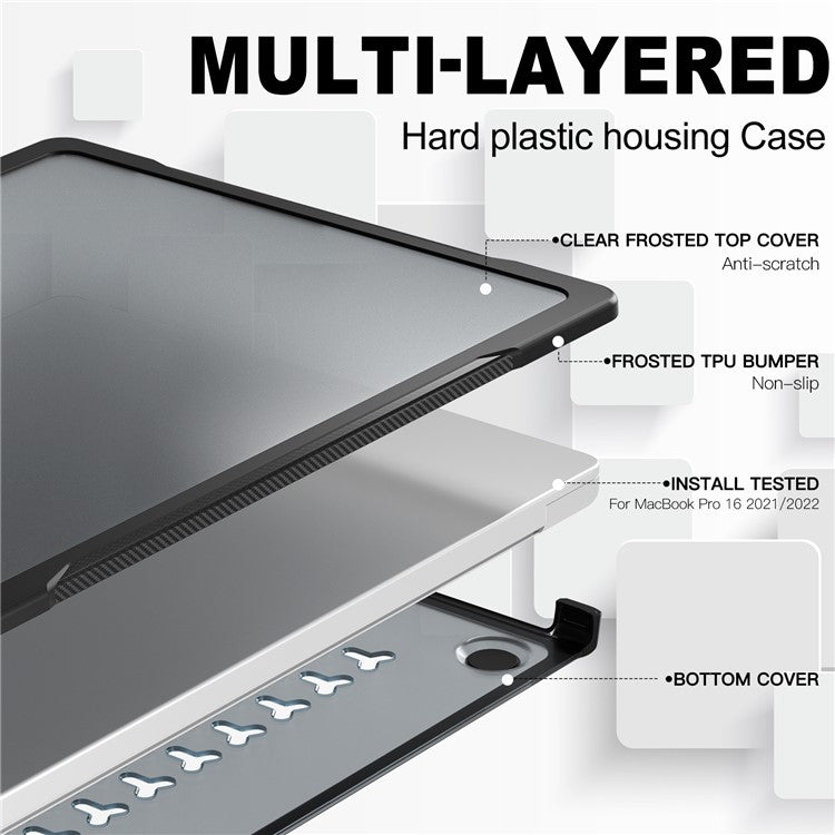 For MacBook Pro 16 inch (2024) (2023) (2021) A2485 A2780 / A2991 (M1 / M2 / M3) PC+TPU Laptop Cover Anti-Drop Shockproof Case - Transparent Black