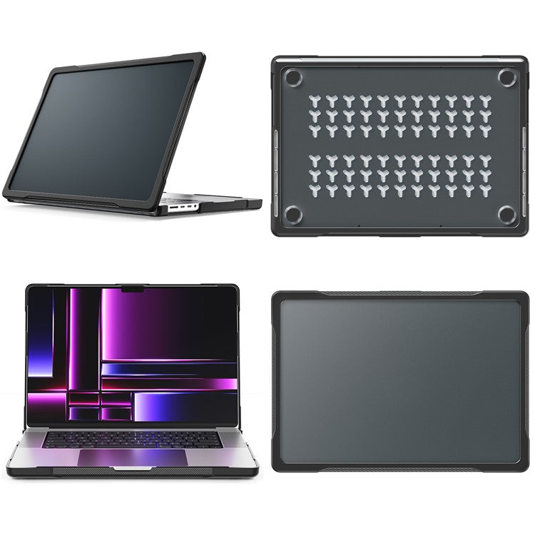 For MacBook Pro 16 inch (2024) (2023) (2021) A2485 A2780 / A2991 (M1 / M2 / M3) PC+TPU Laptop Cover Anti-Drop Shockproof Case - Transparent Black