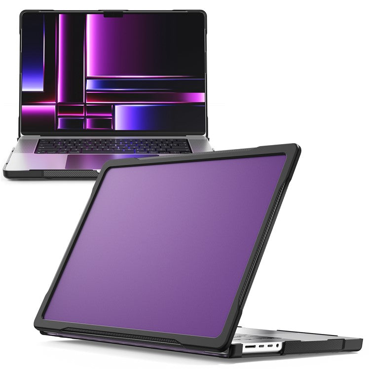 For MacBook Pro 16 inch (2024) (2023) (2021) A2485 A2780 / A2991 (M1 / M2 / M3) PC+TPU Laptop Cover Anti-Drop Shockproof Case - Transparent Purple