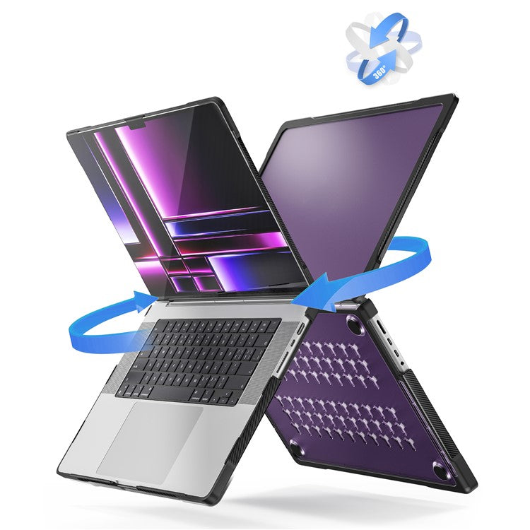 For MacBook Pro 16 inch (2024) (2023) (2021) A2485 A2780 / A2991 (M1 / M2 / M3) PC+TPU Laptop Cover Anti-Drop Shockproof Case - Transparent Purple