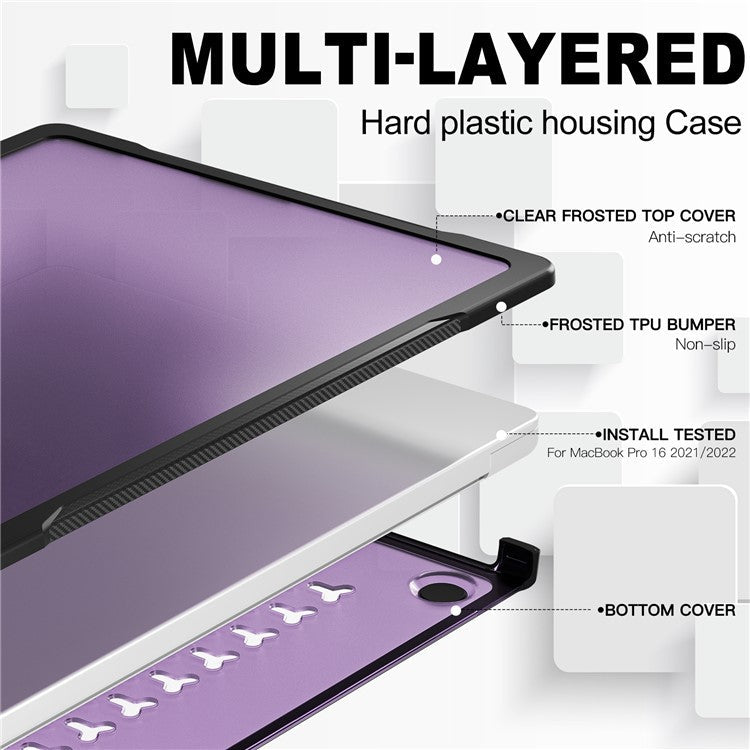 For MacBook Pro 16 inch (2024) (2023) (2021) A2485 A2780 / A2991 (M1 / M2 / M3) PC+TPU Laptop Cover Anti-Drop Shockproof Case - Transparent Purple