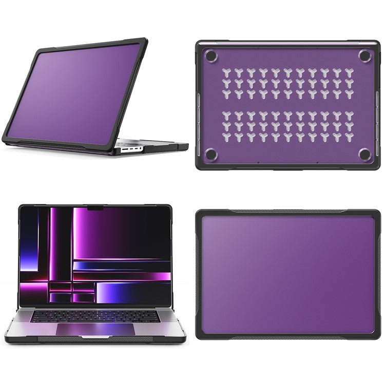 For MacBook Pro 16 inch (2024) (2023) (2021) A2485 A2780 / A2991 (M1 / M2 / M3) PC+TPU Laptop Cover Anti-Drop Shockproof Case - Transparent Purple