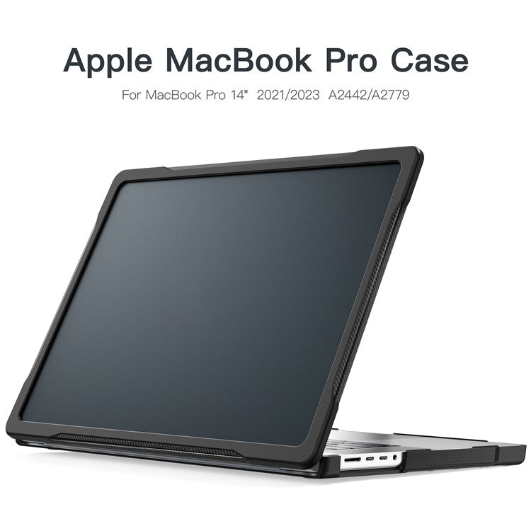 For MacBook Pro 14 inch (2024) (2021) A2442 / 14 inch (2023) A2779  / A2918 / A2992 (M1 / M2 / M3) PC+TPU Laptop Case - Transparent Black