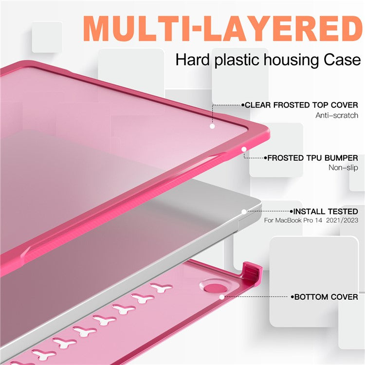 For MacBook Pro 14 inch (2024) (2021) A2442 / 14 inch (2023) A2779  / A2918 / A2992 (M1 / M2 / M3) PC+TPU Laptop Case - Rose