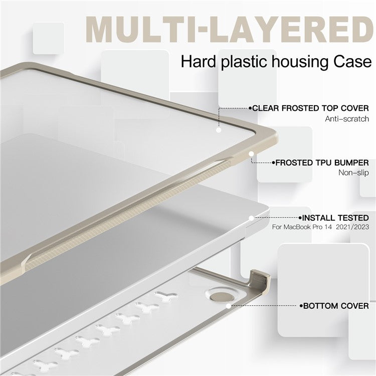 For MacBook Pro 14 inch (2024) (2021) A2442 / 14 inch (2023) A2779  / A2918 / A2992 (M1 / M2 / M3) PC+TPU Laptop Case - Khaki