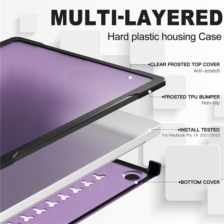 For MacBook Pro 14 inch (2024) (2021) A2442 / 14 inch (2023) A2779  / A2918 / A2992 (M1 / M2 / M3) PC+TPU Laptop Case - Transparent Purple