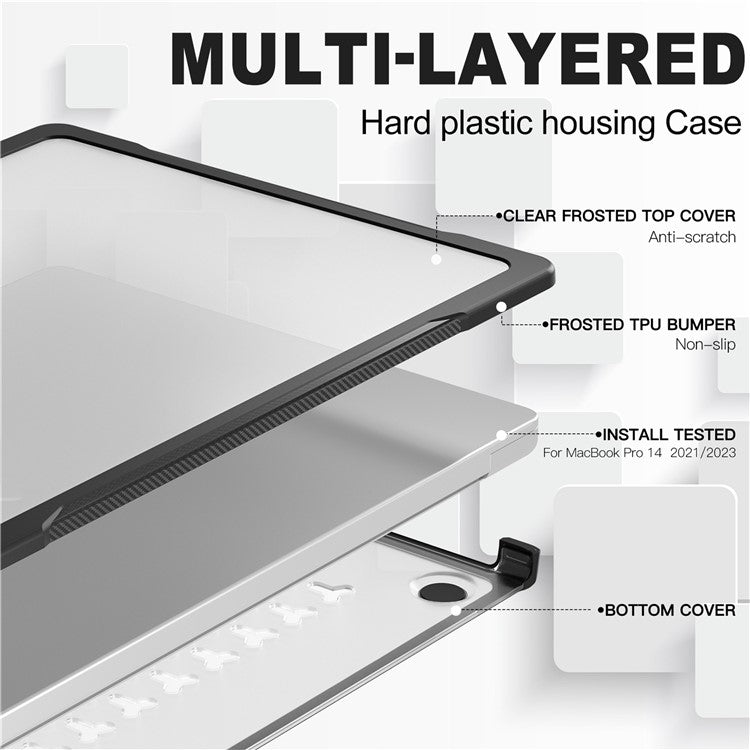 For MacBook Pro 14 inch (2024) (2021) A2442 / 14 inch (2023) A2779  / A2918 / A2992 (M1 / M2 / M3) PC+TPU Laptop Case - Transparent