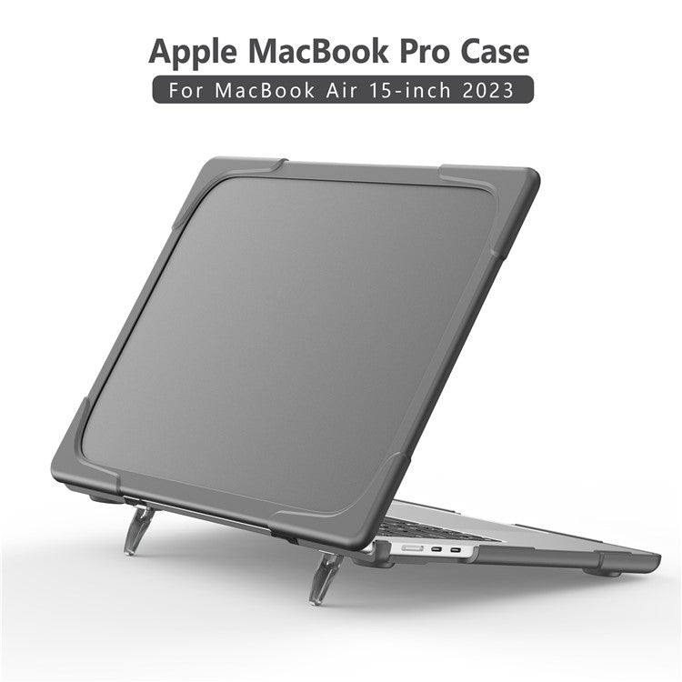 Laptop Case for Macbook Air 15 inch (2025) / (2024) A3114 M3 / (2023) M2 A2941 Stand Design Notebook Anti-Scratch Hard PC Cover - Grey