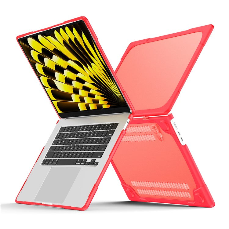 Laptop Case for Macbook Air 15 inch (2025) / (2024) A3114 M3 / (2023) M2 A2941 Stand Design Notebook Anti-Scratch Hard PC Cover - Red