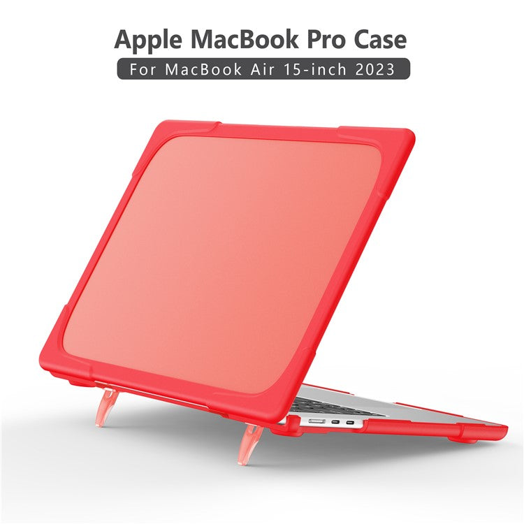 Laptop Case for Macbook Air 15 inch (2025) / (2024) A3114 M3 / (2023) M2 A2941 Stand Design Notebook Anti-Scratch Hard PC Cover - Red
