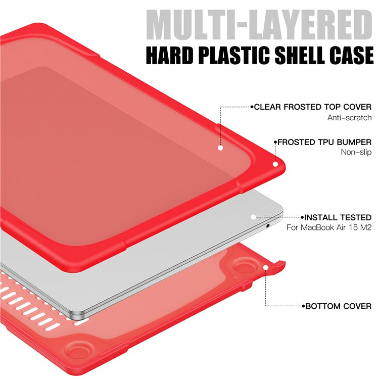 Laptop Case for Macbook Air 15 inch (2025) / (2024) A3114 M3 / (2023) M2 A2941 Stand Design Notebook Anti-Scratch Hard PC Cover - Red