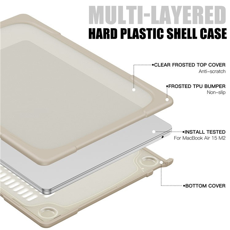 Laptop Case for Macbook Air 15 inch (2025) / (2024) A3114 M3 / (2023) M2 A2941 Stand Design Notebook Anti-Scratch Hard PC Cover - Khaki