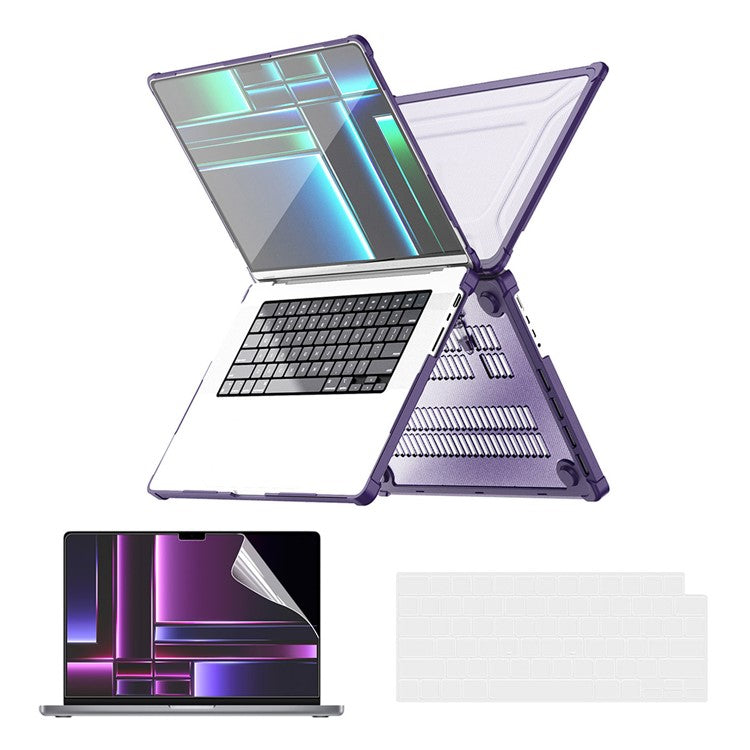 ENKAY HAT PRINCE Shockproof Case for MacBook Pro 14 inch (2024) (2021) A2442 / (2023) A2779 (US Version) Hard PC Kickstand Laptop Cover - Purple