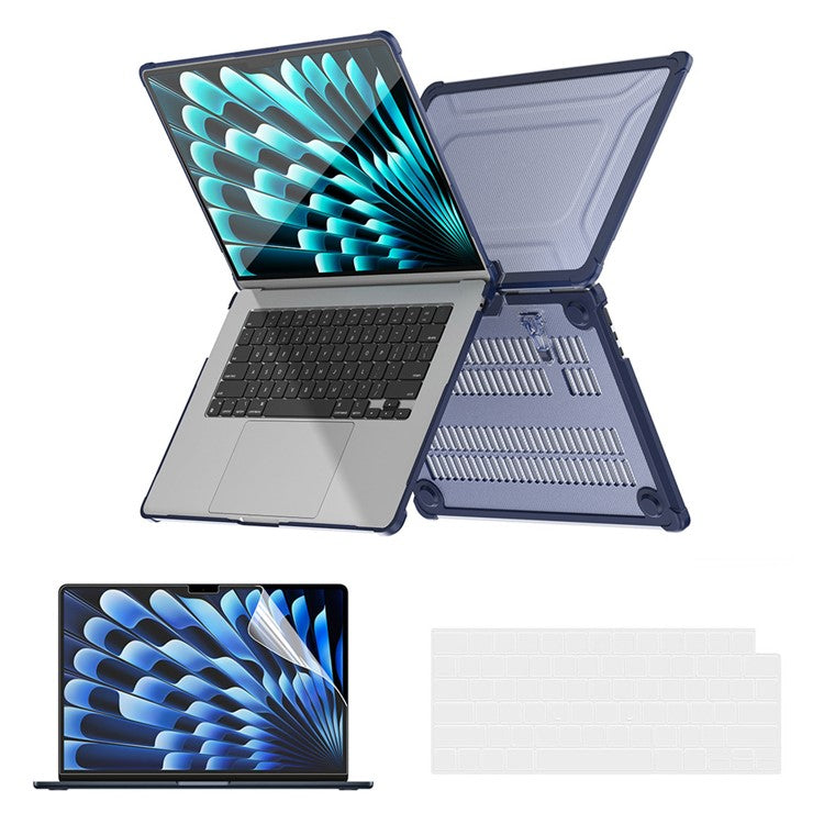 ENKAY HAT PRINCE Protective Hard PC Case for Macbook Air 15 inch (2023) A2941 (US Version) Slim Laptop Kickstand Cover - Dark Blue
