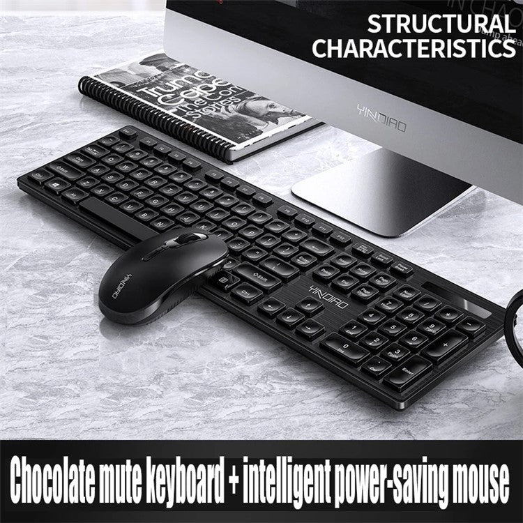 YINDIAO V3Max 2.4G Wireless Smart Sleep Office Keyboard Mouse Set for Computer Laptop - Black