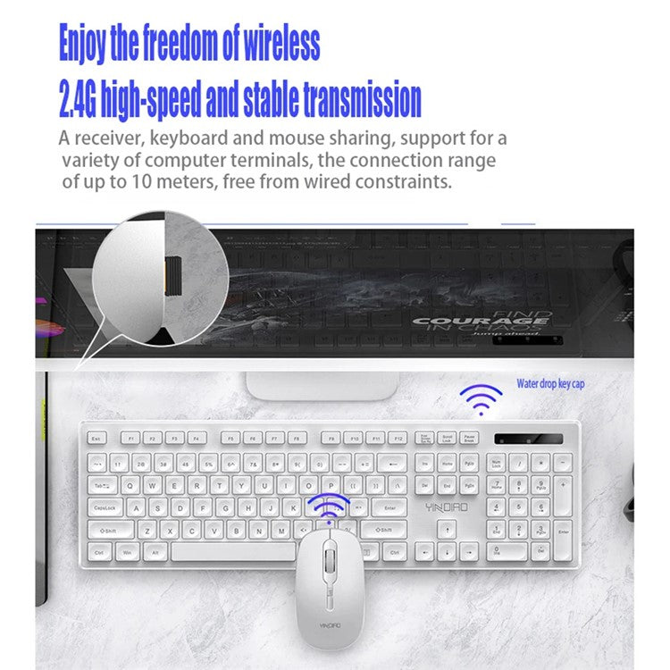 YINDIAO V3Max 2.4G Wireless Smart Sleep Office Keyboard Mouse Set for Computer Laptop - Black