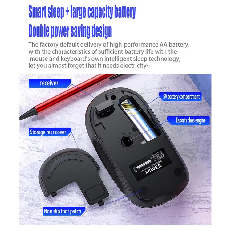 YINDIAO V3Max 2.4G Wireless Smart Sleep Office Keyboard Mouse Set for Computer Laptop - Black