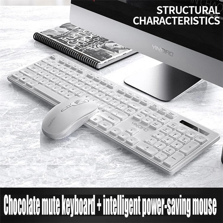 YINDIAO V3Max 2.4G Wireless Smart Sleep Office Keyboard Mouse Set for Computer Laptop - White