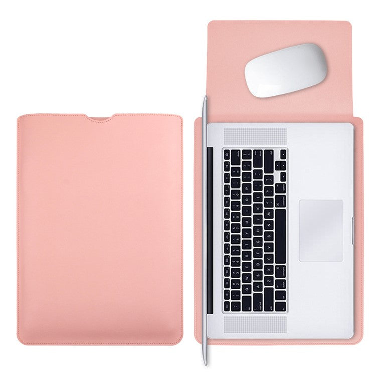 14 inch Laptop Sleeve Ultra-Thin PU Leather Carrying Pouch + Small Bag - Khaki