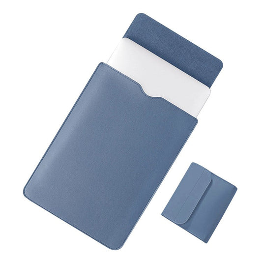 14 inch Laptop Sleeve Ultra-Thin PU Leather Carrying Pouch + Small Bag - Grey Blue
