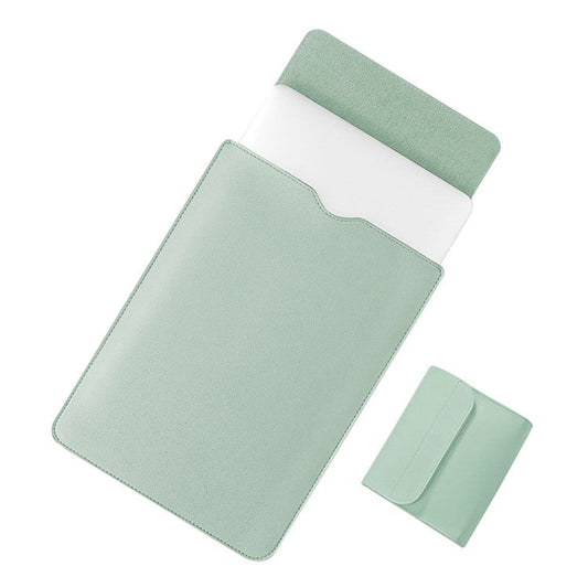 14 inch Laptop Sleeve Ultra-Thin PU Leather Carrying Pouch + Small Bag - Matcha Green