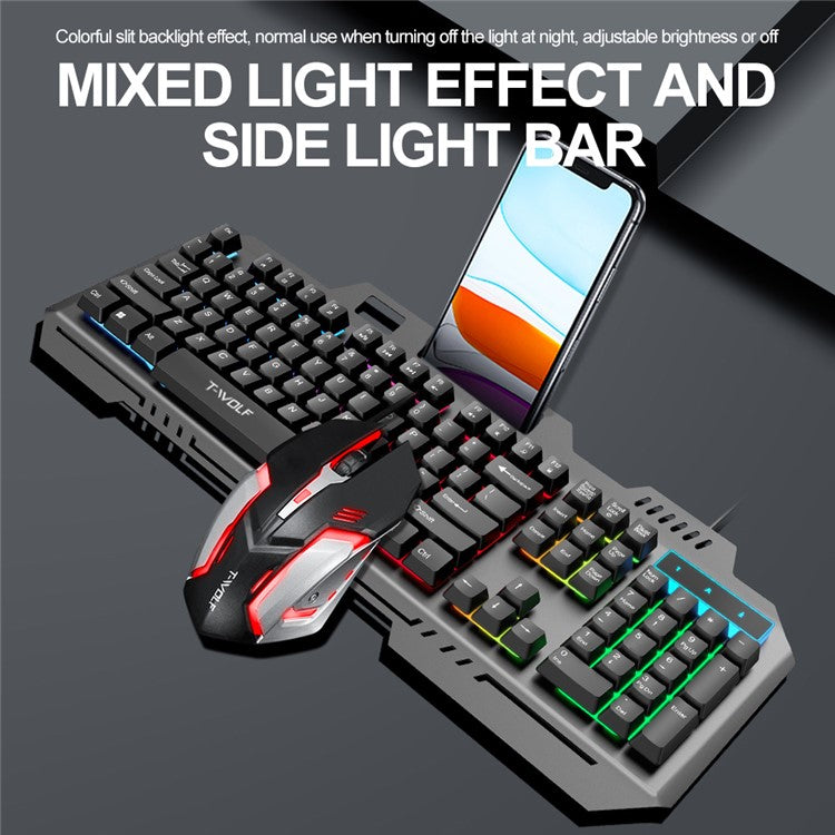 T-WOLF TF600 Backlit Wired 104-Key Gaming Keyboard with Wired Mouse for Gaming Working